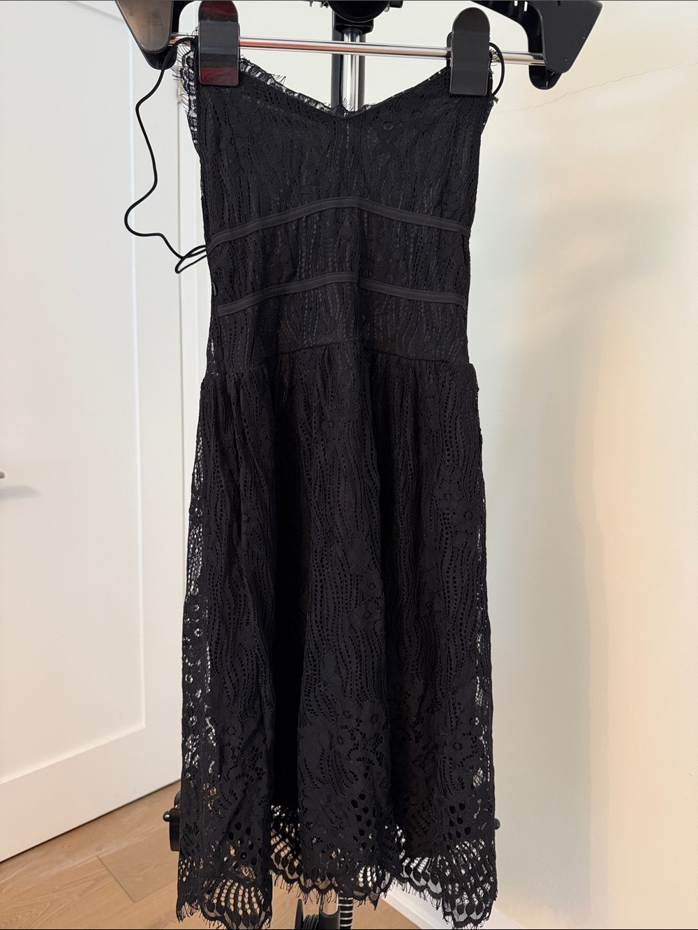 Black Lace Strapless Midi Dress